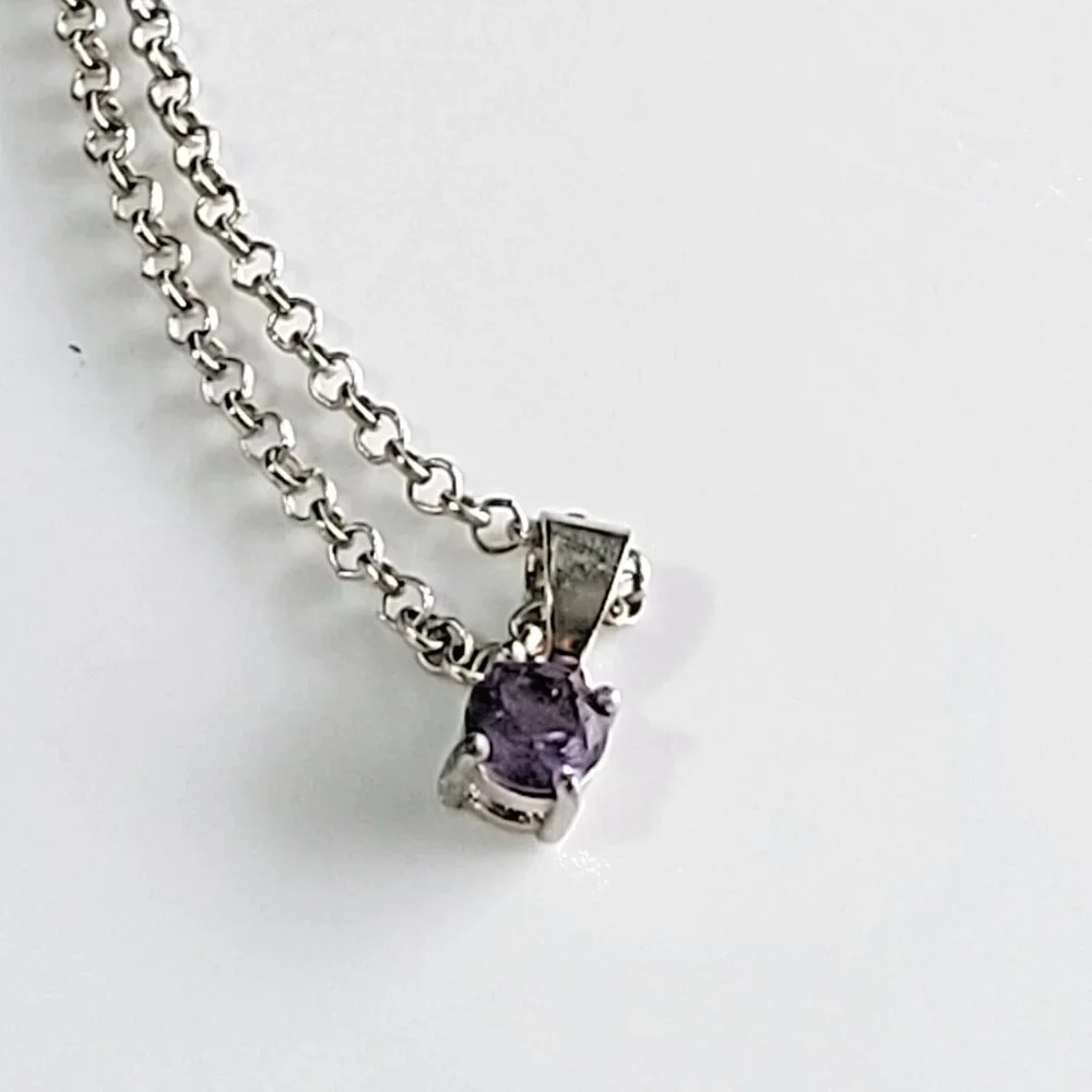 Necklace Purple Stone Silver Tone Women's 18
